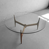 Mid Century Modern Round Glass Coffee Table Walnut Base