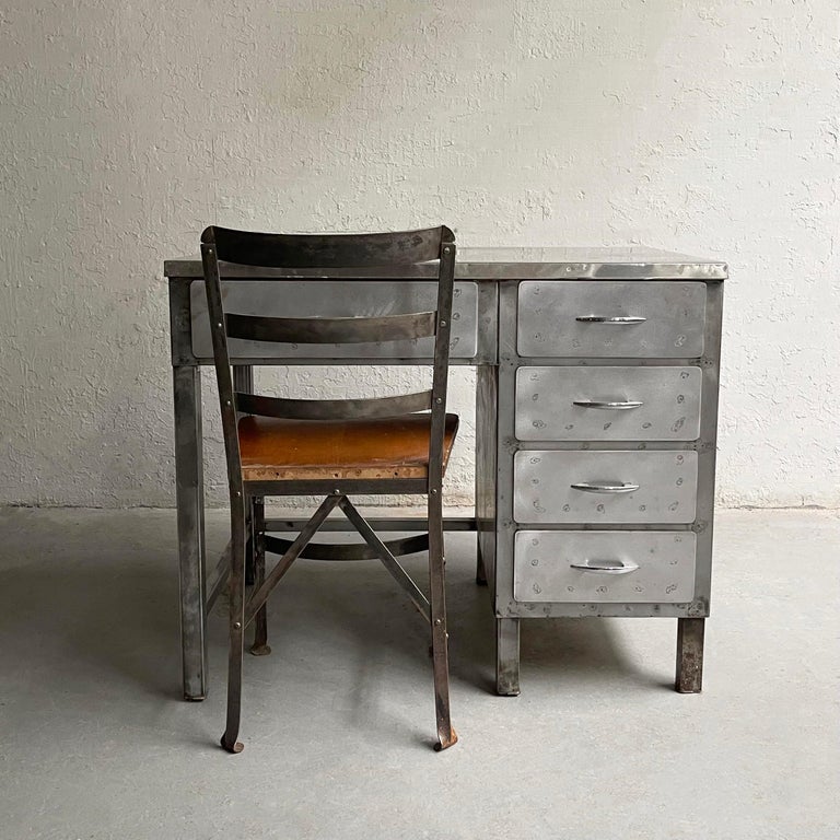 Vintage Midcentury Industrial Brushed Steel Factory Desk – cityFoundry