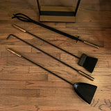 Modernist Wrought Iron and Brass Fireplace Tools