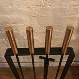 Modernist Wrought Iron and Brass Fireplace Tools