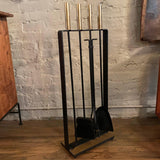 Modernist Wrought Iron and Brass Fireplace Tools