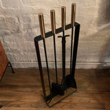 Modernist Wrought Iron and Brass Fireplace Tools