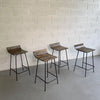 Custom Wrought Iron And Slat Maple Counter Height Stools