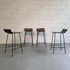 Custom Wrought Iron And Slat Maple Counter Height Stools