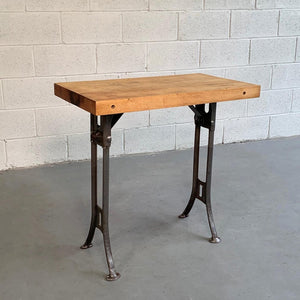 Custom Industrial Block Maple and Brushed Steel Console Table