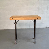 Custom Industrial Block Maple and Brushed Steel Console Table