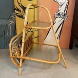 Mid Century Modern Rattan Side Table With Magazine Holder