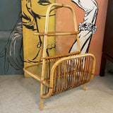 Mid Century Modern Rattan Side Table With Magazine Holder