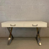 Milo Baughman White Lacquer And Chrome Campaign Desk