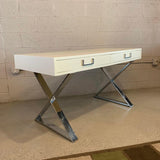Milo Baughman White Lacquer And Chrome Campaign Desk