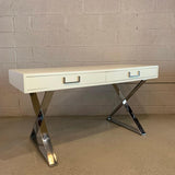 Milo Baughman White Lacquer And Chrome Campaign Desk