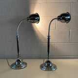 Pair Of Chrome Art Deco Style Goose Neck Table Lamps