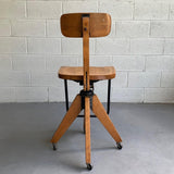 Mid Century Modern Maple Adjustable Swivel Drafting Stool