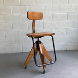 Mid Century Modern Maple Adjustable Swivel Drafting Stool