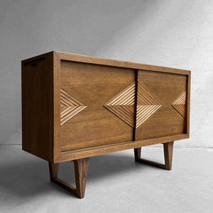 Midcentury Chevron Front Oak Sideboard Credenza