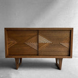 Midcentury Chevron Front Oak Sideboard Credenza