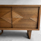 Midcentury Chevron Front Oak Sideboard Credenza