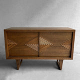 Midcentury Chevron Front Oak Sideboard Credenza