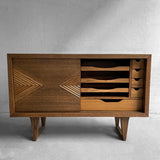 Midcentury Chevron Front Oak Sideboard Credenza