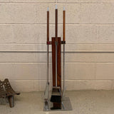 Italian Modernist Chrome And Rosewood Fireplace Tool Set
