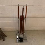 Italian Modernist Chrome And Rosewood Fireplace Tool Set