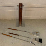 Italian Modernist Chrome And Rosewood Fireplace Tool Set