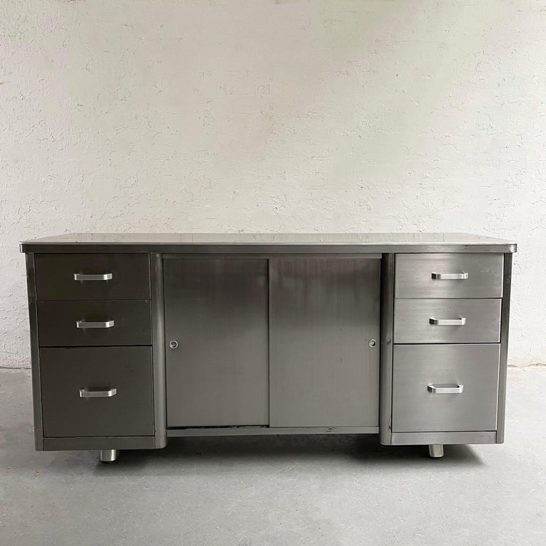 Vintage Industrial Brushed Steel Office Credenza Cabinet – cityFoundry