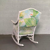 Midcentury Upholstered White Wicker Rocking Chair