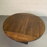 Industrial Round Oak Folding Dining Table With Cast Iron Pedestal Base