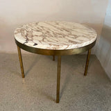 Mid Century Modern Round Marble And Bronze Side Table