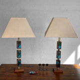 Mosiac Glass Stem Table Lamps By George Briard