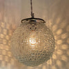 Midcentury Cut Glass Globe Pendant Light