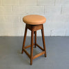 Industrial Adjustable Oak Shop Stool With Leather Seat