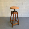Industrial Adjustable Oak Shop Stool With Leather Seat