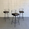 Pair Of Mid-Century Modern Wrought Iron Swivel Bar Stools