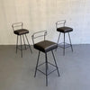 Pair Of Mid-Century Modern Wrought Iron Swivel Bar Stools
