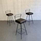 Pair Of Mid-Century Modern Wrought Iron Swivel Bar Stools