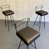 Pair Of Mid-Century Modern Wrought Iron Swivel Bar Stools