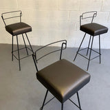 Pair Of Mid-Century Modern Wrought Iron Swivel Bar Stools