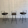 Pair Of Mid-Century Modern Wrought Iron Swivel Bar Stools