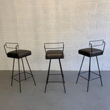Pair Of Mid-Century Modern Wrought Iron Swivel Bar Stools
