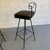 Pair Of Mid-Century Modern Wrought Iron Swivel Bar Stools