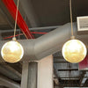 Pair Of Ribbed Glass Globe Pendant Lights