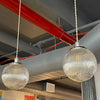 Pair Of Ribbed Glass Globe Pendant Lights