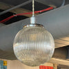 Pair Of Ribbed Glass Globe Pendant Lights