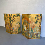 Pair of Hollywood Regency Chinoiserie Door Panel Paintings
