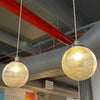 Pair Of Ribbed Glass Globe Pendant Lights