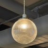 Pair Of Ribbed Glass Globe Pendant Lights