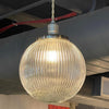 Pair Of Ribbed Glass Globe Pendant Lights
