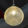Pair Of Ribbed Glass Globe Pendant Lights
